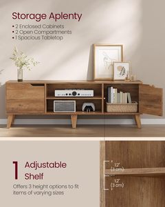 <span class=keywords><strong>Meuble</strong></span> TV en bois avec station de charge et éclairage LED pour téléviseurs de 65 pouces, 57,9 pouces de long, couleur marron miel, mobilier de salon de style transitionnel - Product Image 5