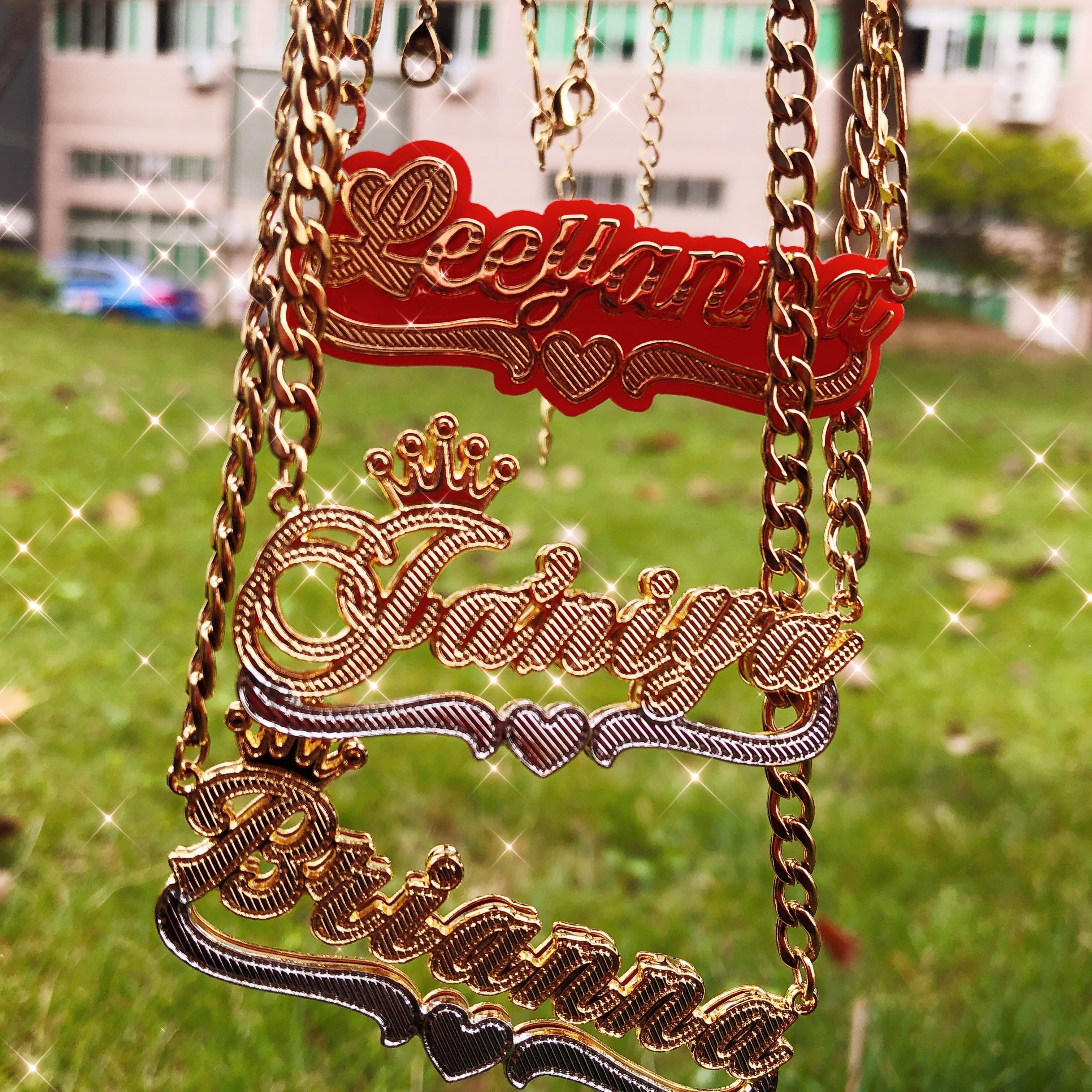 Double Plated Custom Nameplate Necklace Real Gold Women's Name
