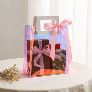 Bridal Shower Pvc Transparent Holographic Gift With Handle Jelly Bag for <b>Wedding</b> Party Favors - Product Image 1