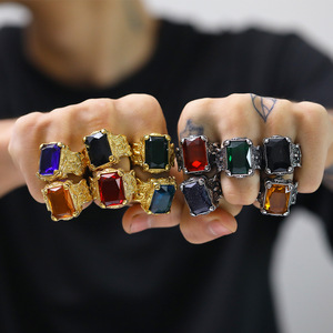 Ringen van roestvrij staal, vintage, gegraveerd, grote vierkante, kleurrijke kristallen, heren, <span class=keywords><strong>gothic</strong></span>, tweekleurig, edelsteen, statement ringen - Product Image 1