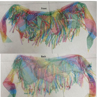 Pañuelo de cintura para danza del vientre con borlas de pedrería coloridas y cinturón de cintura con diamantes brillantes, accesorio para entrenamiento dinámico y espectáculos