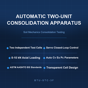 Appareil de consolidation à deux unités entièrement automatique BTU 0-10kN ASTM D2435 D4546 AASHTO T216 1377 avec deux capteurs de déplacement numériques - Product Image 4