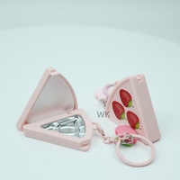 Mini compact de blush triangulaire vide avec miroir et porte-clés, palette de maquillage portable, emballage cosmétique pour marque de beauté