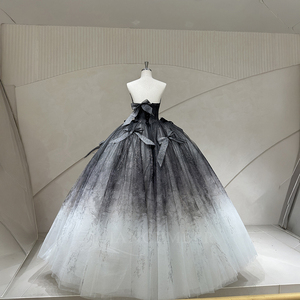 Spjy004 Elegante Vestido de Quinceañera Ombre Negro, Sin Tirantes, con Cuentas en el Corpiño, Brillante, de Tul en Capas, con Detalle de Lazo, Jancember - Product Image 5