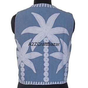 Blouson Bomber Unisexe en Coton Tissé Respirant Imprimé Floral Suzani Fait Main, Automne Hiver, Boutons Brodés sur le Devant - Product Image 5