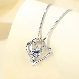 Fashionable 925 Sterling Silver Heart-shaped Pendant Valentine's Day Gift Jewelry Necklace For Women