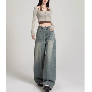 ZZH XZ2303 Jeans coupe droite pour femmes, pantalon long, adapté au printemps et à l'automne, polyvalent, amincissant, décontracté - Product Image 2