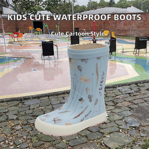Kids Floral Rubber Rain <b>Boots</b> Waterproof Anti Slip Mid Calf Wellie Cartoon Outdoor Shoes Custom OEM - Product Image 2
