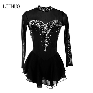 Robe de Skate pour <span class=keywords><strong>femme</strong></span>, cuissard de mode, tissu élastique fait à la main, dos nu, avec strass brillants, couleur noire - Product Image 1
