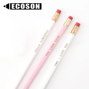 Ücretsiz örnekleri beyaz ahşap beyaz pembe FSC kalem özel kauçuk ucu preslenmiş kalemler kişiselleştirilmiş