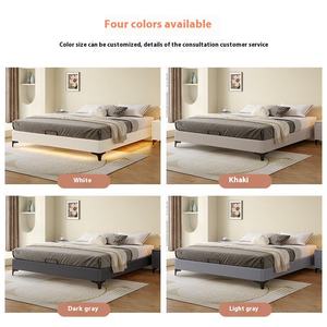 Lit moderne simple et double avec cadre de chambre à coucher en tatami en bois massif Rembourrage souple sans suspension de chevet Conception de lit en rangée avec baie vitrée - Product Image 4