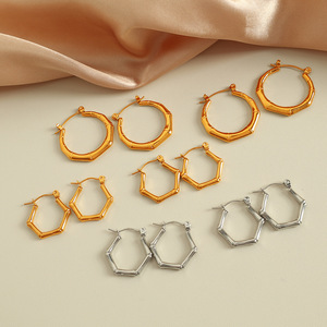 Geometric Titanium Steel <b>Cuff</b> <b>Earrings</b> Gold Silver Hexagon Shape Fashion Commuter Jewelry Lightweight Luxury Design - Product Image 1