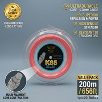 Cordage de badminton robuste de 0,7 mm, longue durée de vie, excellente résistance à l'usure, similaire au BG65, 200 m, couleur orange rouge