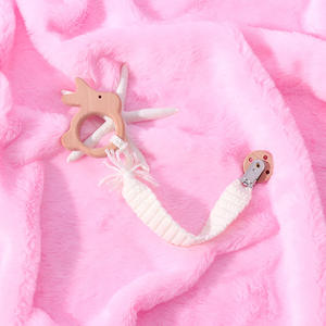 Chaîne de sucette en tricot fait main pour bébé, avec poupée lapin et hochet de dessin animé apaisant pour la préhension, jouet pour nouveau-né, coffret cadeau - Product Image 5