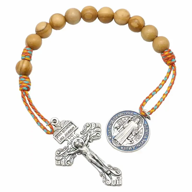 Risingmoon Unique Silver Plated Alloy Religious Car Room Wall Decoration St. Benedict Wood pocket rosary door hang