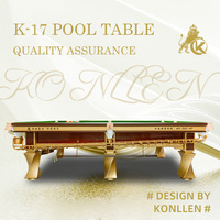 Table de billard de tournoi KONLLEN Série K-17 de 9 pieds avec plateau en ardoise, pieds en bois massif finition piano et poches en cuir de veau italien pour la maison