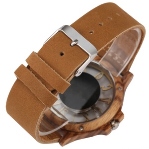 นาฬิกาข้อมือไม้ดีไซน์โดดเด่น หน้าปัดลายโครงกระดูก สายหนัง นาฬิกาควอตซ์ไม้ Montre <span class=keywords><strong>En</strong></span> Bois - Product Image 4