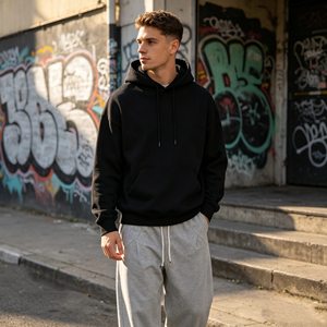 Sudaderas con capucha personalizadas para hombre, estilo jogger, holgadas, 500 g/m², 100 % algodón, con bordado 3D en relieve, reflectantes, de corte extragrande/recto, conjuntos deportivos para hombre. - Product Image 2