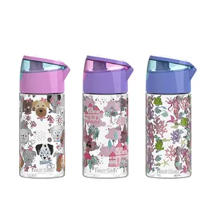 450ml Push Button Bpa Free Cartoon Kids Water Bottle With Straw For School Children