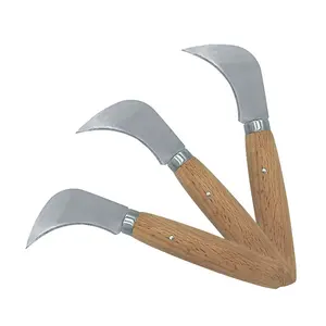 Cuchillo de hoja fija con mango de madera y acero inoxidable para cosecha en ciernes con logotipo personalizado para granjero