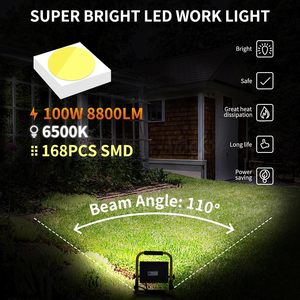 Foco LED para Construcción de 100 W y 8800 LM, Lámpara de Trabajo Impermeable, para Taller o Obra, Garaje WD-904 - Product Image 6