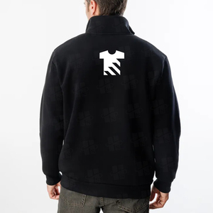 OEM Custom Quarter Zipper Sweatshirt Custom Embroidery Logo Warm 80 Cotton 20 Polyester Fleece Black Casual <b>Mens</b> 1/4 Zip Hoodie - Product Image 4