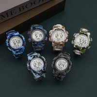 Kinder Quadratische Tarnmuster Leuchtende Edelstahl Sportuhr Wasserdicht LED Digital Unisex 3-15 Alarm Timer Kalender Anderes Armband