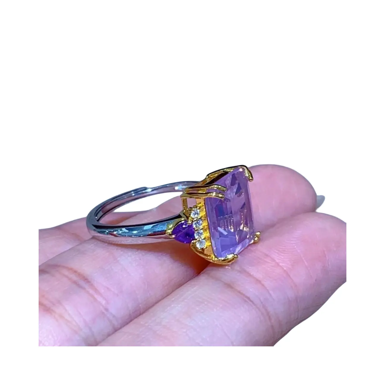 2024 Sen Zirkonium 925 Zilver Lavendel Paars Vierkant Kristal Zirkoon Ring Niet-Vervagende Kleur Waterdichte Ringen Meisjes Vrouwen