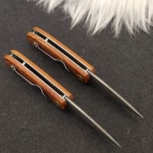 MY7R小型ダマスカス鋼ポケットナイフカスタムロゴサンダルウッドハンドル折りたたみ式EDCキャンプフルーツナイフ鋭い護身用ナイフ - Product Image 5