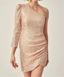 Gaun Pesta Musim Panas Elegan Model Satu Bahu Berpayet Sederhana dan Natural untuk Wanita Terbaru - Product Image 6