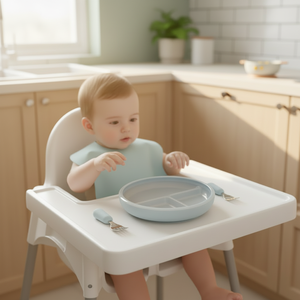 Ensemble d'ustensiles d'alimentation pour bébé écologiques sans BPA, cuillère et fourchette pour tout-petits à prise souple, acier inoxydable 304, assiette divisée en silicone avec couvercle - Product Image 2