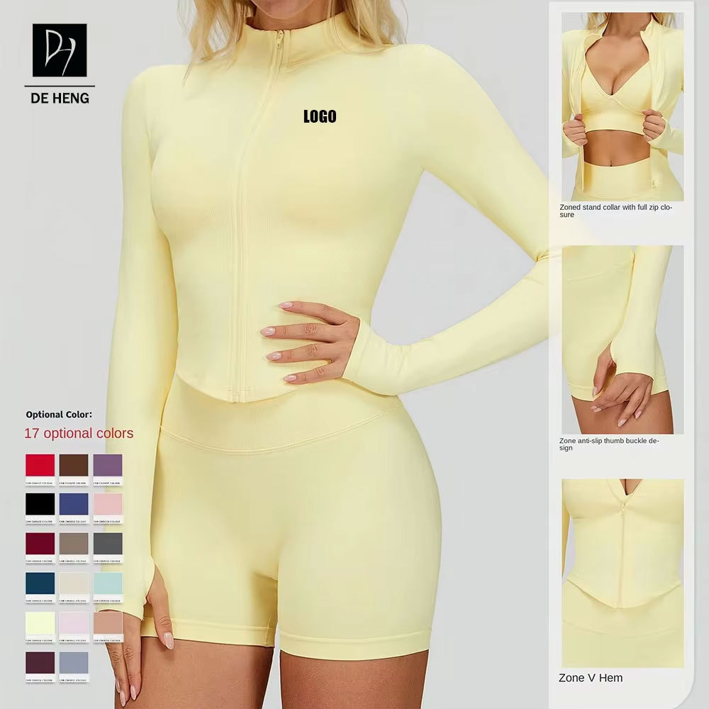 New Wholesale Custom Logo Women Zip-Up Yoga Jacket Athletic Tight Stand Collar Long-Sleeved Top Slim Fit Workout Yoga Top