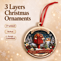 Ornamen Natal Kayu 3D Berlapis dengan Cetak UV Desain Santa Mailbox Sleigh, Dekorasi Gantung Pohon Natal, Liontin Kayu Liburan Kustom