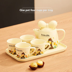 Lovely Tea Set Rural Style Ceramic Tea Cup Housewarming with Hand Fireworks Tea Set with Tray - Product Image 3