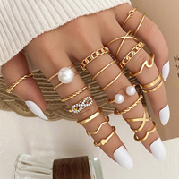 19 unids/set moda geométrica oro plata Metal perla anillo de dedo conjunto diamante cristal nudillo anillos conjunto para mujer joyería regalo