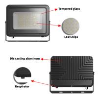 Reflector LED OUTLUX E028 de 100W IP65 de Aluminio con Luz Blanca Cálida y Ángulo de Haz de 120° para Iluminación de Almacenes y Estadios