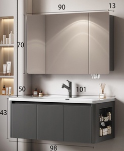 Modern Arc Honeycomb Aluminum Water Resistant <b>Wall</b>-Mounted Hotel Bathroom Cabinet Combo Side Storage Washstand Integrated Basin - Product Image 5