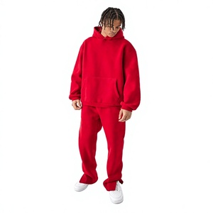 Chándal Rojo con Capucha para Hombre, Cuello Alto, Cierre con Cordón, Mangas Largas, Color Sólido, Corte Regular Informal, 100% Algodón, Secado Rápido - Product Image 2