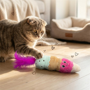 Juguete de Peluche para Gatos con Forma de Cono de Helado, Suave y Acolchado, con Cola de Plumas Esponjosas, Interactivo, para Masticar y Jugar - Product Image 2