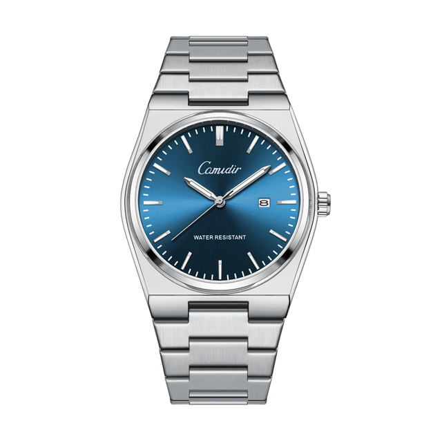 Source Jewelry Factory Anti-Tarnish Polished Silver Steel Single Date Blue Minimal Watch for High-End Minimalist Business Luxury