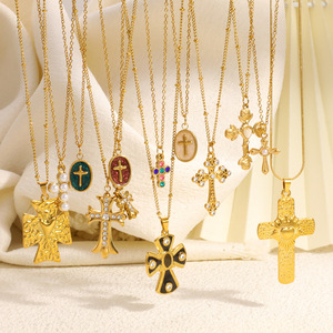 สร้อยคอรูปกางเขน ชุบทอง 18k จี้รูปกางเขนแบบฝังขอบ เหมาะสำหรับใส่ทุกวัน - Product Image 1