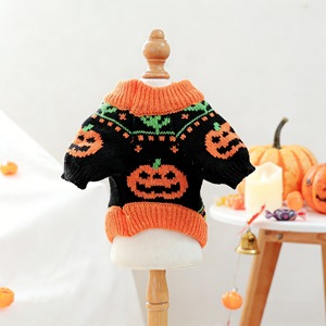 Gilet pull pour animaux de compagnie, motif citrouille d'Halloween, en polyester, costume pour chien et chat, vêtements d'automne et d'hiver, chauds et confortables, à porter en toutes saisons - Product Image 2