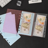 Couverture d'Agenda Budget Classeur A6 Rose Pailleté Acrylique Transparent avec Anneaux Métalliques Or Argent, Étanche et Durable