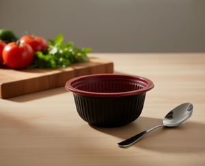 Ciotola in PP da 22oz Nera e Rossa, Contenitore Leggero per Servire Cibo, Design Moderno per Feste - Product Image 2