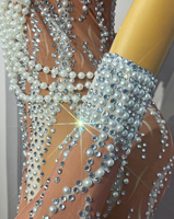 Novance Y6020 Nouveau Produit 2026 Combinaison Femme en Maille Transparente Ornée de Strass et de Perles pour Scène et Danse, Tenue de Spectacle pour Chanteuse et Boîte de Nuit