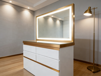 Ensemble de coiffeuse éclairé avec miroir rétroéclairé, 5 tiroirs de rangement - Table de toilette contemporaine pour chambre à coucher