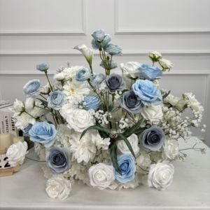 Décoration de cérémonie de mariage en gros DKB, allée fleurie luxuriante, arrangement floral en soie rose bleu poussiéreux et blanc de 60 cm - Product Image 1