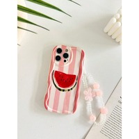 Coque de téléphone portable INS brillante à rayures pastel avec chaîne pour iPhone 11 16 17 18 Pro Max, coque arrière crème Funda