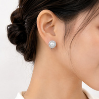 Anting-anting jepit berhiaskan mutiara bulat elegan dan rhinestones, berlapis perak, tanpa tindik, perhiasan pengantin wanita, hadiah untuk wanita