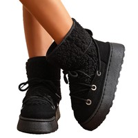 Bottes de neige à lacets croisés à semelle épaisse grande taille pour femme, nouvelle collection hiver 2025, dessus en daim, doublure en peluche artificielle, confortables et chaudes